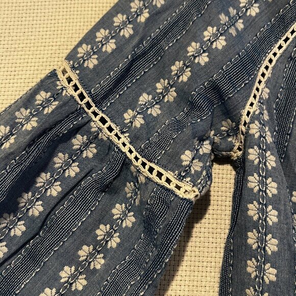 Love Sam Anthropologie Blue/white Boho Peasant Blouse Puff Sleeves Sz Small NWT - Picture 4 of 10